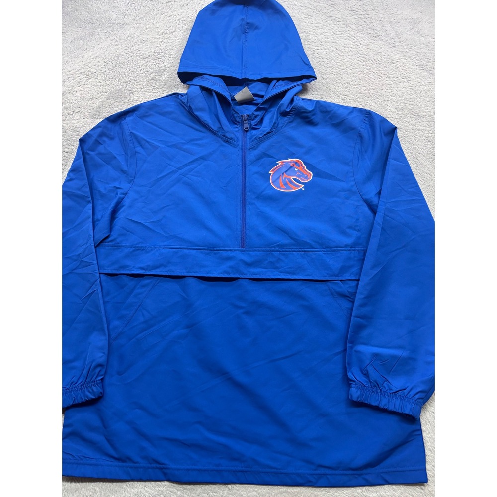 Boise State Broncos Men Blue Hooded Quarter Zip‎ Windbreaker Anorak Jacket L